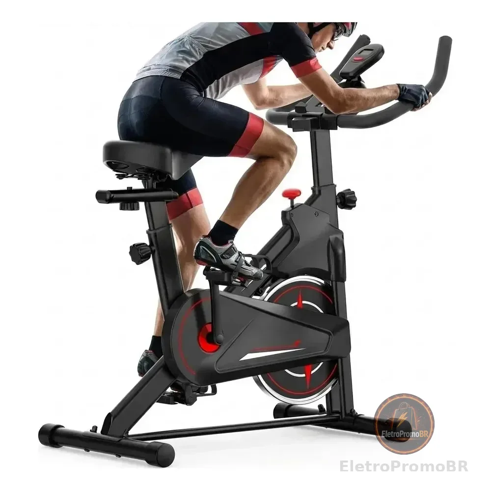 Bicicleta Ergométrica Fitness Para Cardio E Musculação Com Base Cor Preto E Vermelho Marca Sevenfit