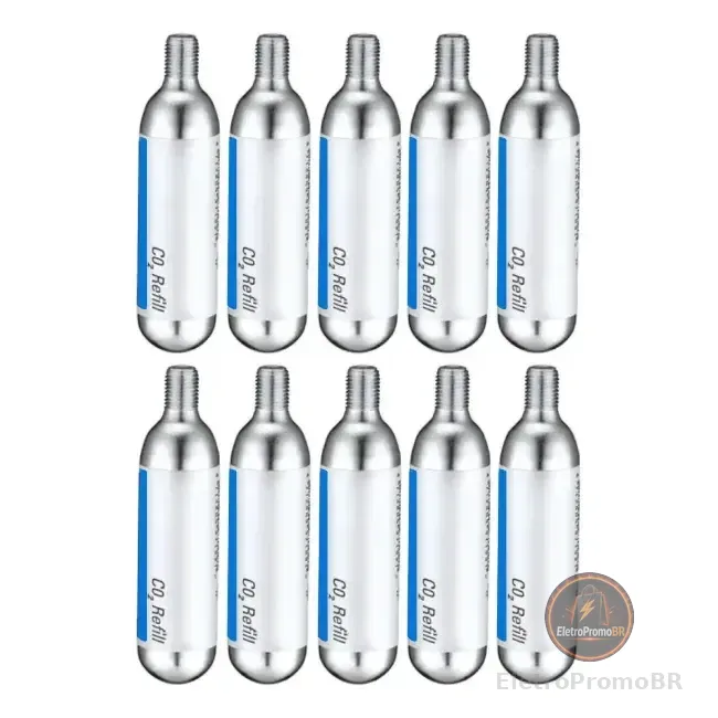 10x Cartucho Refil Cilindro De Co2 16g Pneu Bicicleta Moto Cor Prata