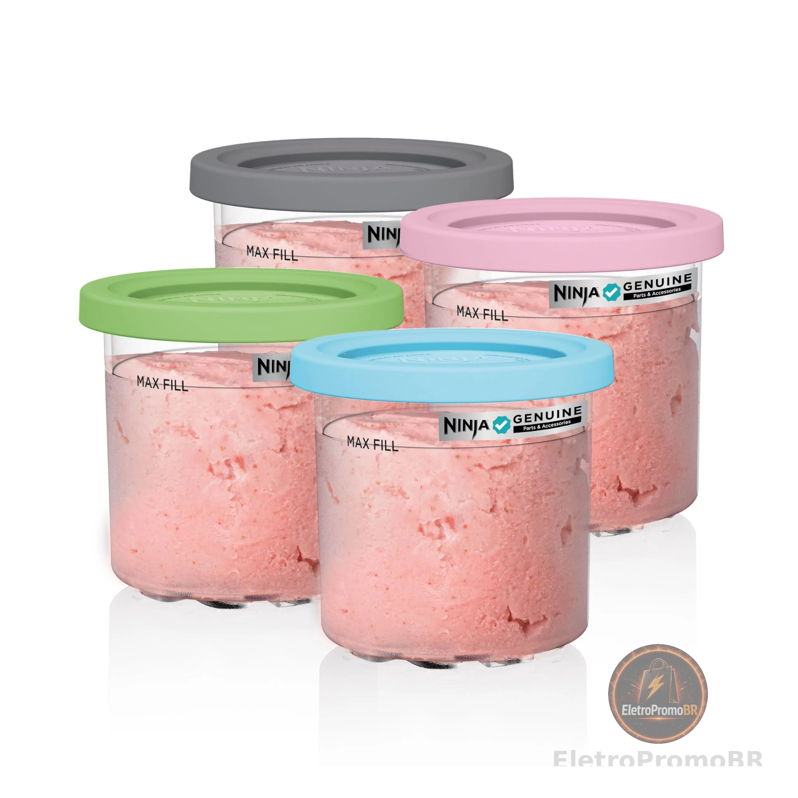 Pacote com 4 canecas Ninja Creami, transparente/cinza/limão/rosa/aqua