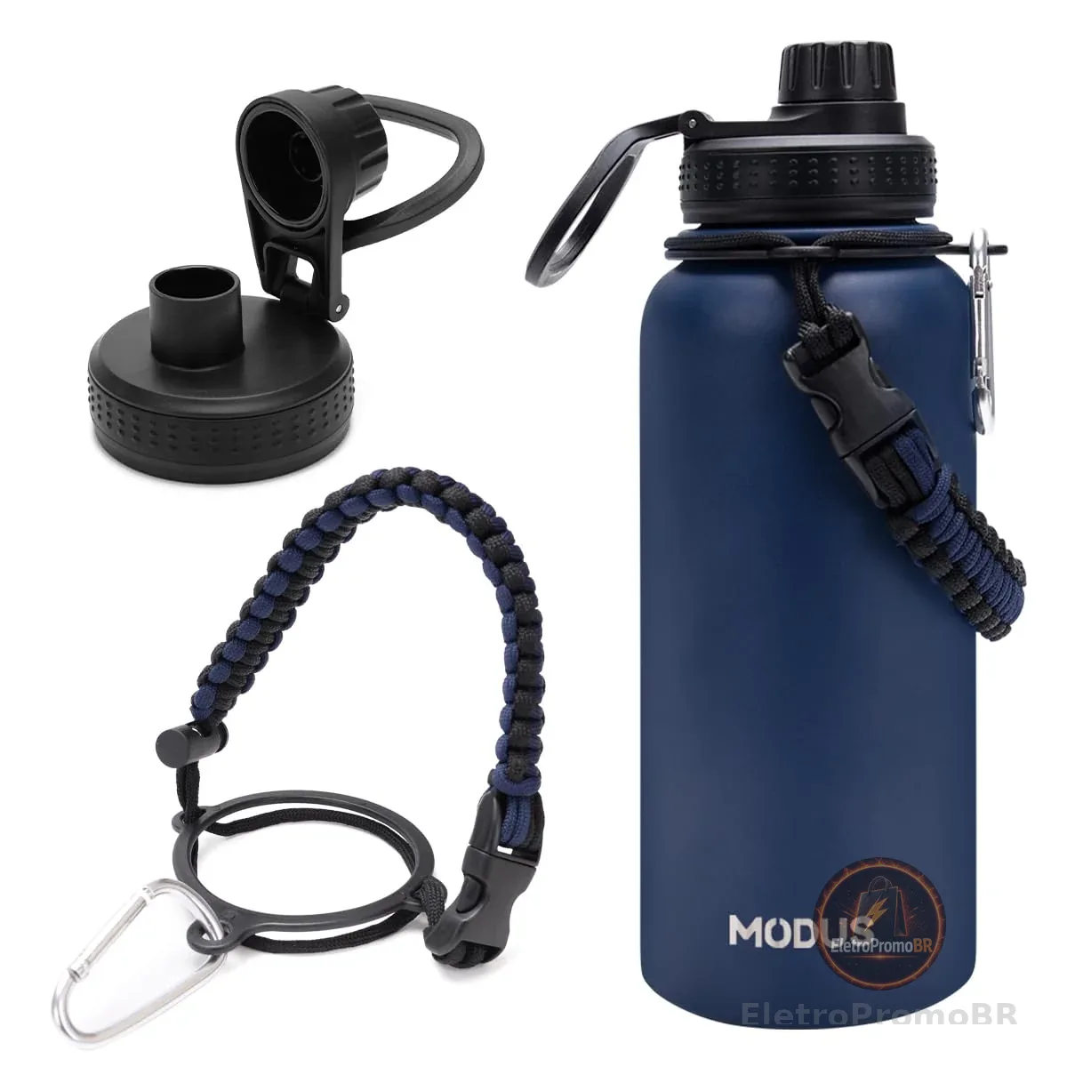 Garrafa Térmica De Água Isolada 950ml Quente & Frio De Aço Inox Com Alça (Azul)