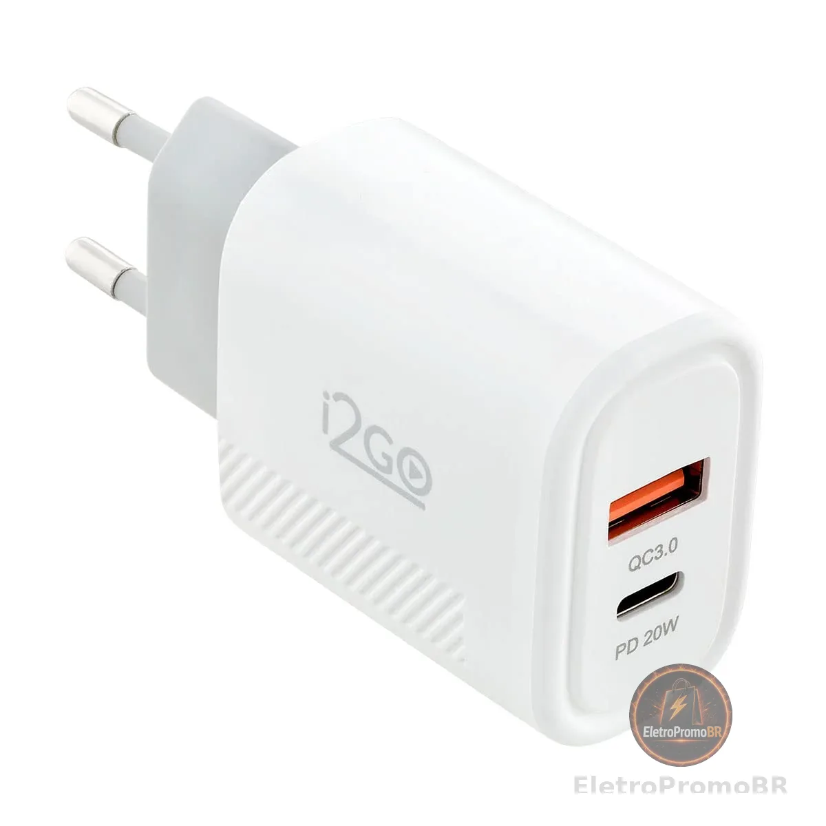 Carregador de Parede Ultra Rápido com 1 Saída USB-C Power Delivery 20W + 1 Saída USB-A 18W I2GO - i2GO PRO, Branco