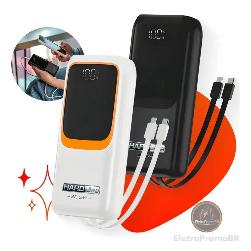 Carregador Portátil Power Bank Turbo 20000mah 22.5w Universal Para iPhone Samsung Motorlola Xiaomi Com Display Digital Preto Ou Branco- Hardline Preto/branco