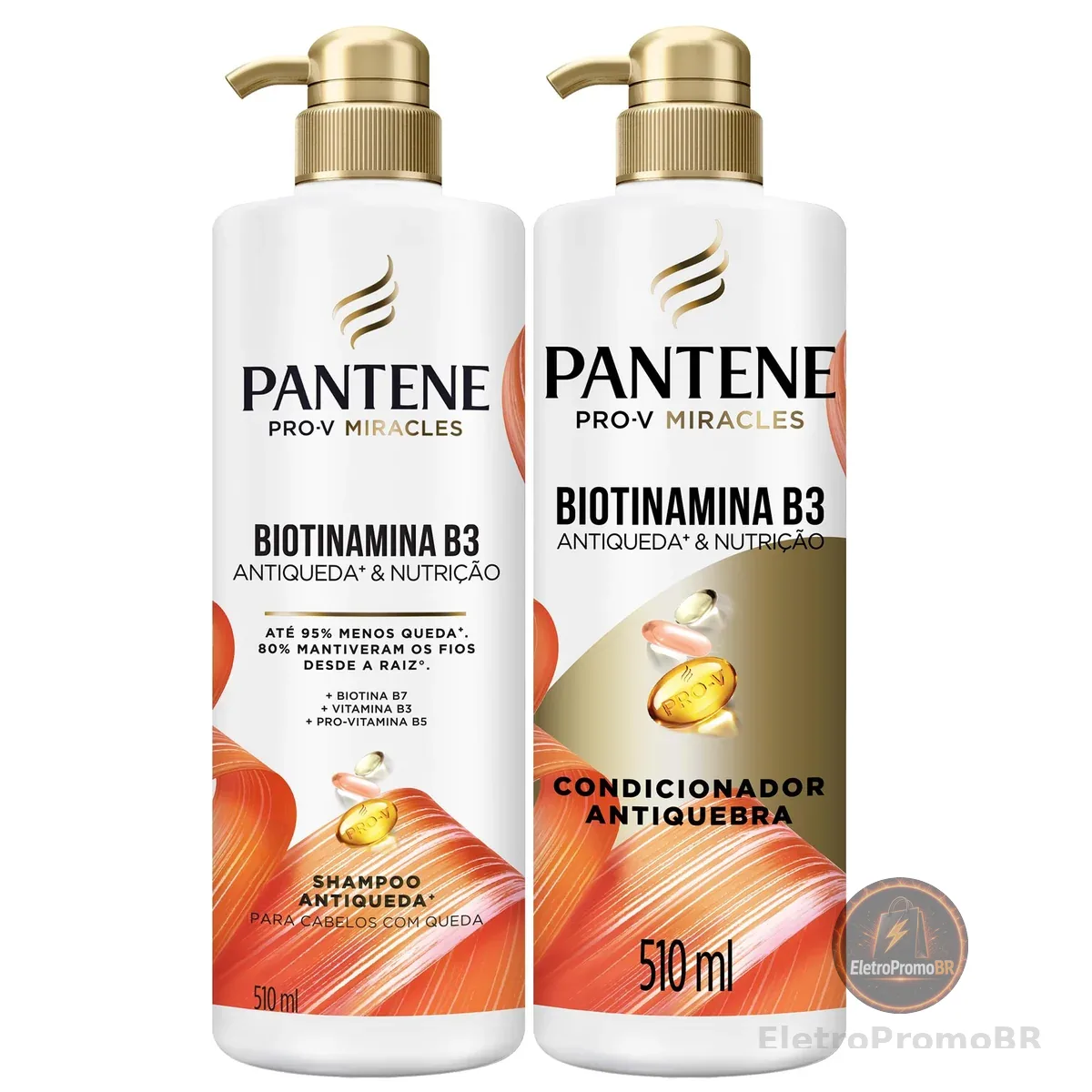 KIT Shampoo + Condicionador Pantene Antiqueda e Nutrição Biotinamina B3 510ml