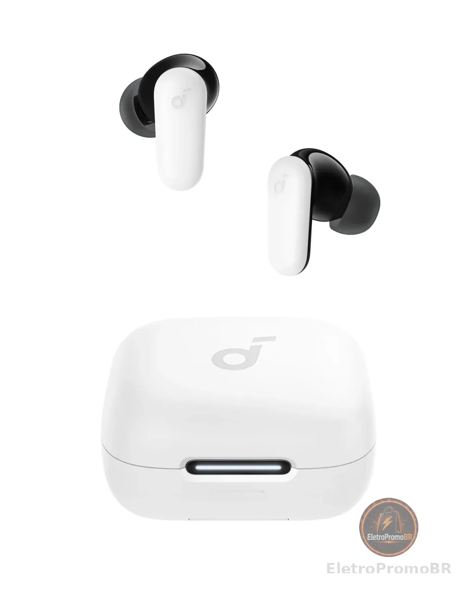 soundcore P30i da Anker, Fone de Ouvido Bluetooth 5.4 com Cancelamento de Ruído Adaptativo, Graves Poderosos, 45H de Reprodução, Estojo 2-em-1 com Suporte para Celular, IP54, Fone sem fio TWS, Branco