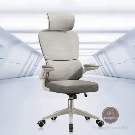 Cadeira Escritório Ergonômica Python Fly B07 Cinza Com Suporte Lombar Malha