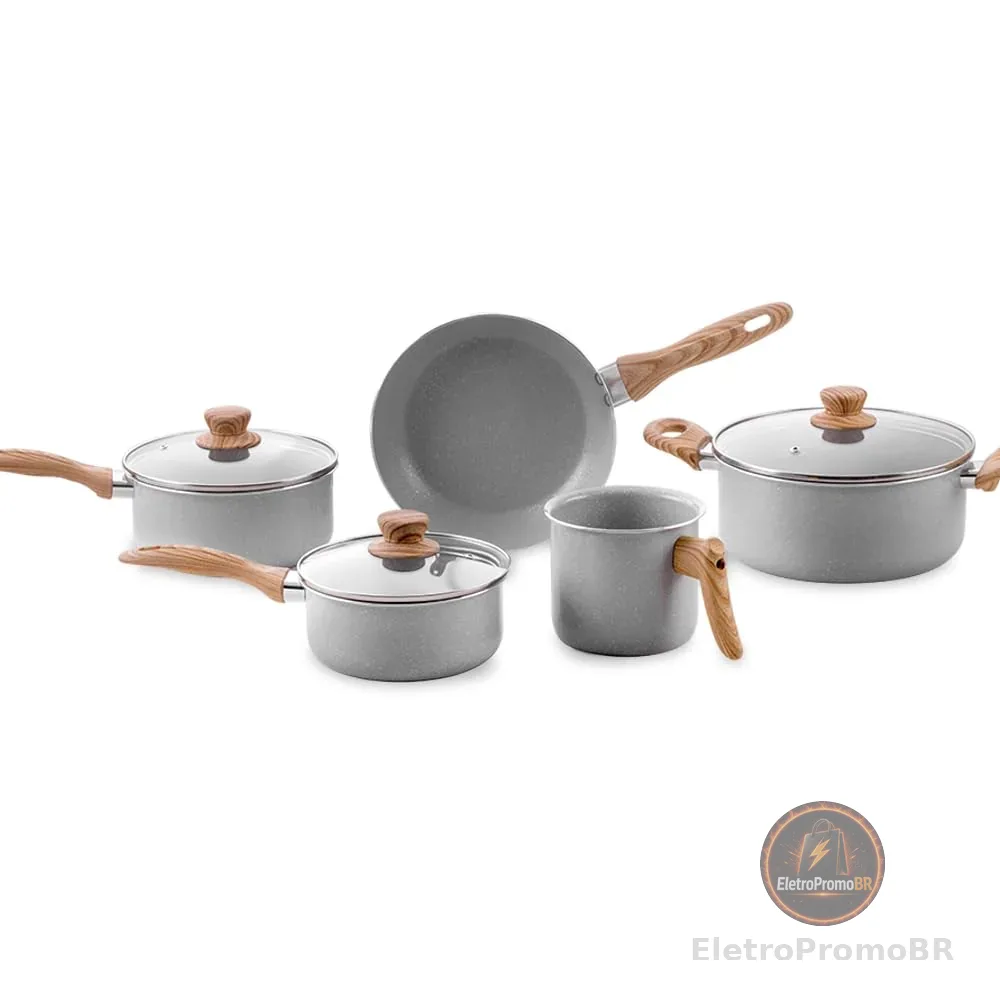 Brinox - Jogo de Panelas 5 Peças Ceramic Life Easy - Cinza