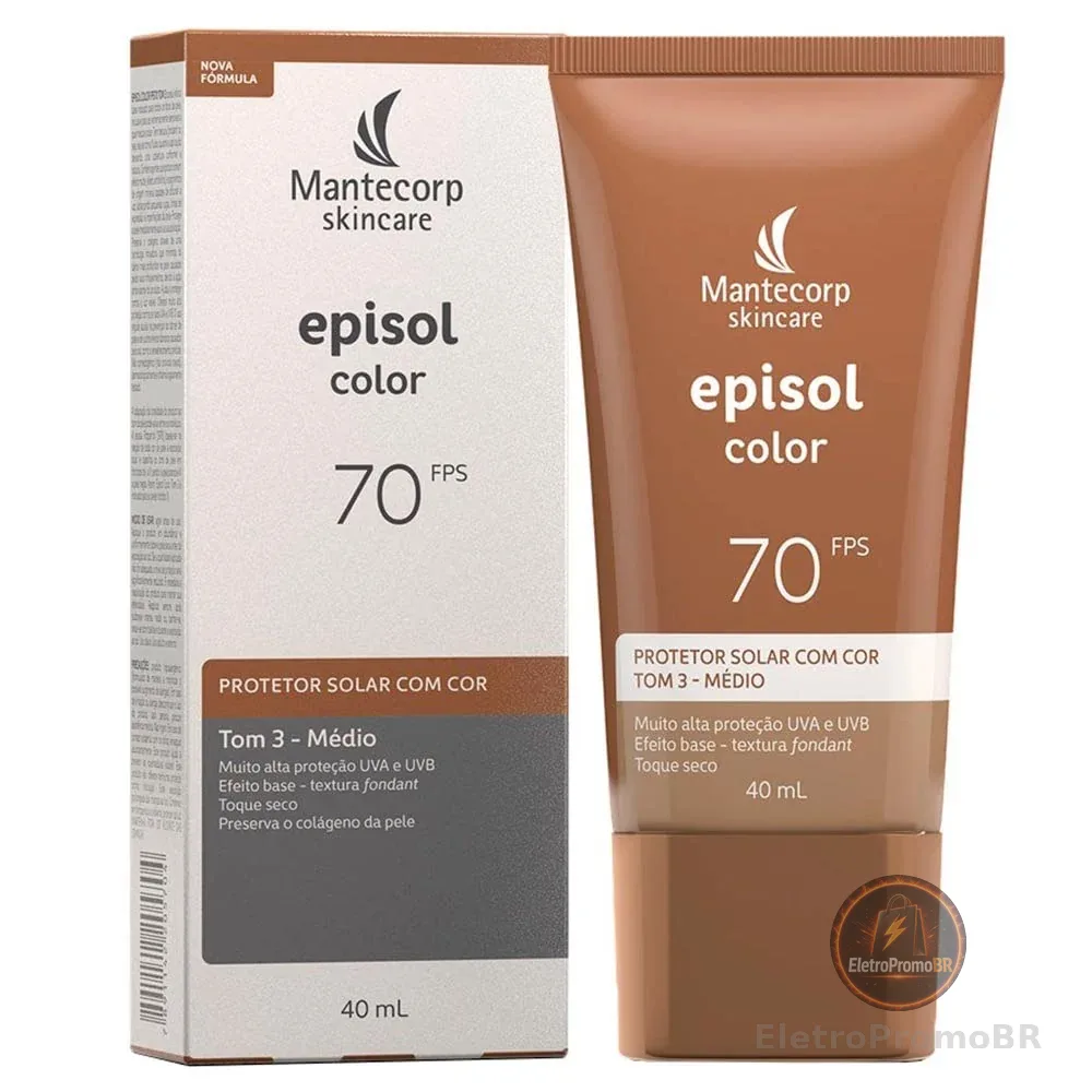 Protetor Solar Episol Color Fps 70 - Base Líquida 40ml - Cobertura Alta e Efeito Matte - Mantecorp