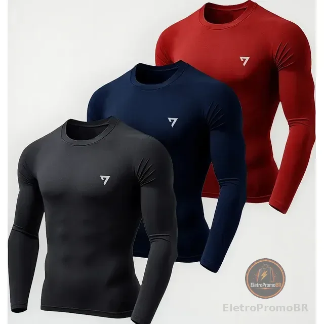 Kit 3 Camisetas Térmicas Masculina Segunda Pele Camisa Uv50-