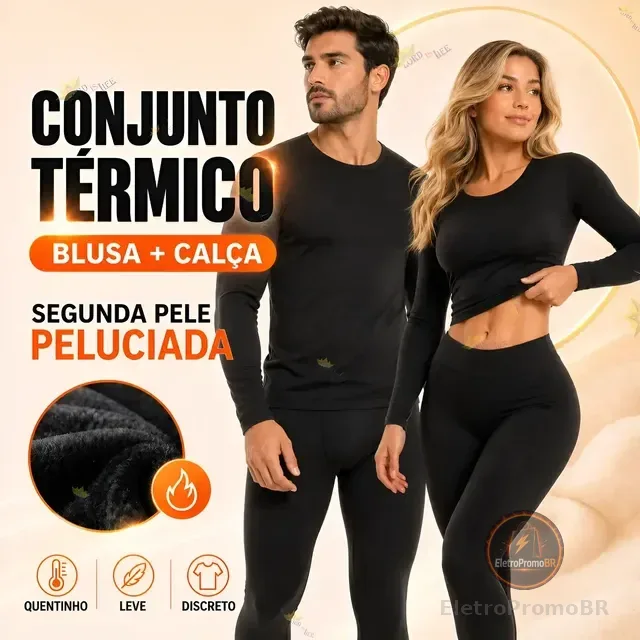 Conjunto Segunda Pele Térmica Flanelado Frio Intenso Preto