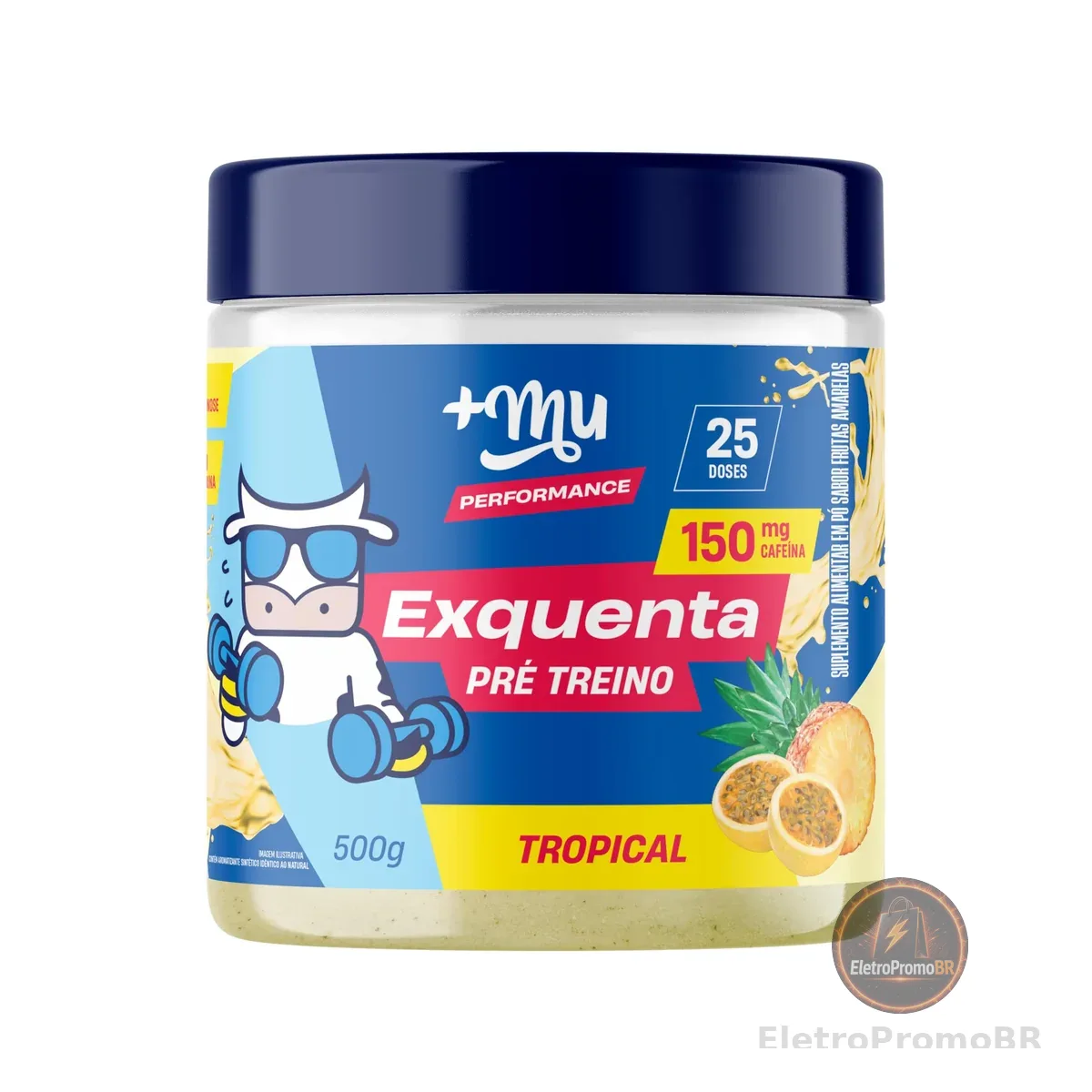 Pré treino, +Mu, Exquenta, Sabor Tropical, Com Cafeína, Palatinose e Taurina - 500g