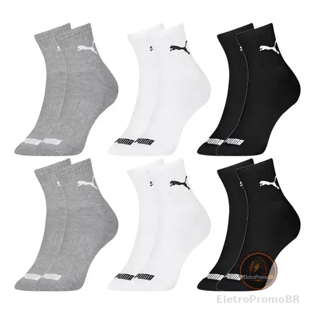 Kit 6 Pares Meias Puma Cano Médio Adulto Algodão Original