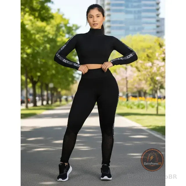 Conjunto Moda Fitness Feminino Calça E Top Manga Longa