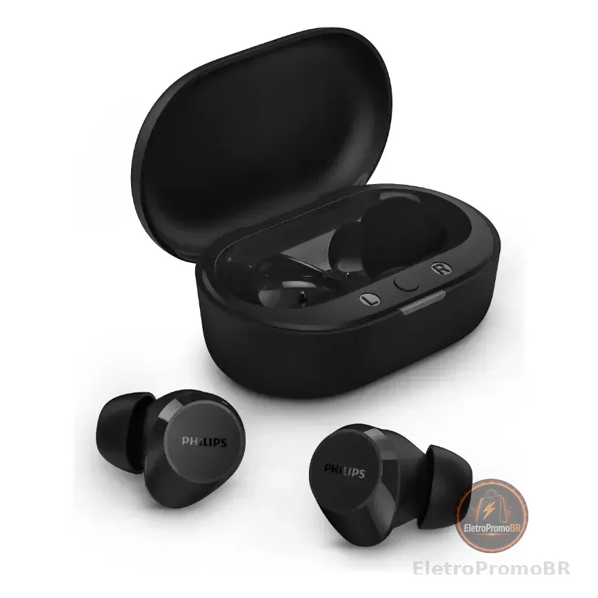 Fone De Ouvido Sem Fio Tws Tat1209bk Bluetooth 18h Philips Resistente A Água Ipx4 Preto