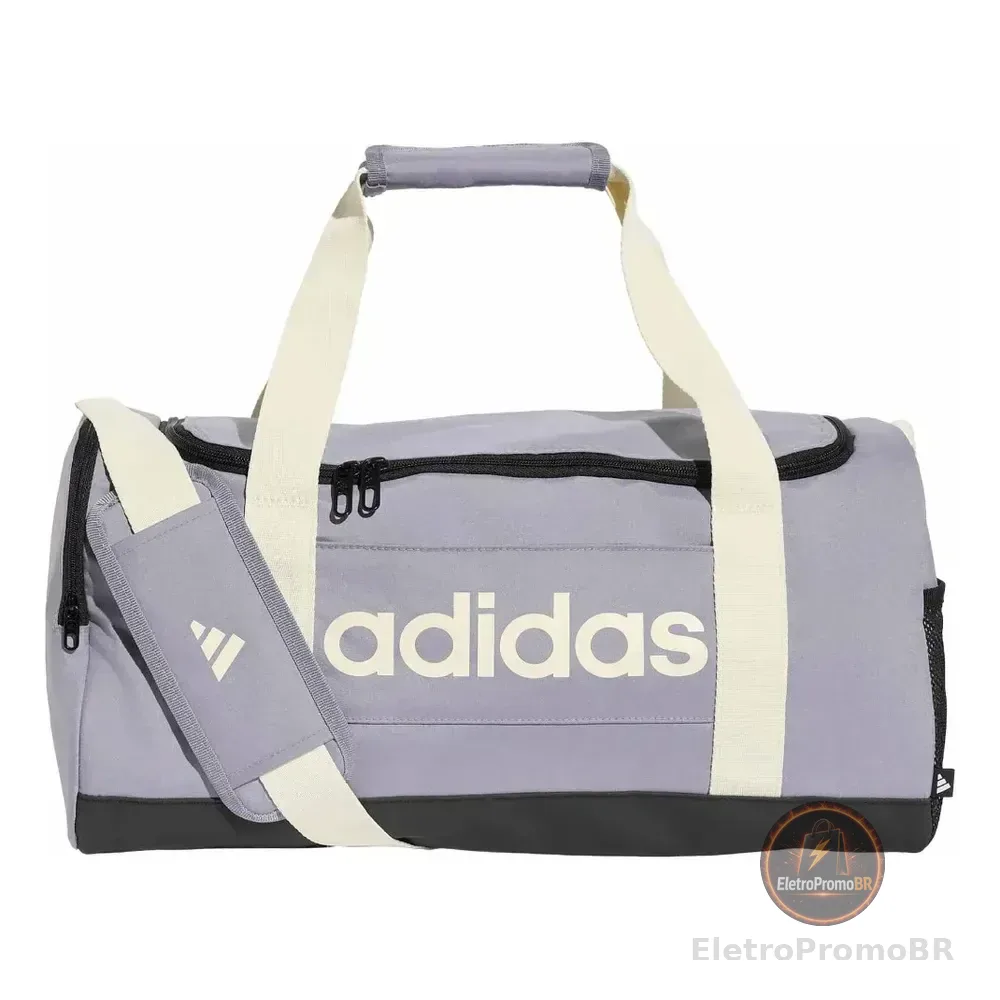 Mala Duffel Linear Pequena adidas Lilás Lisa Níquel Creme