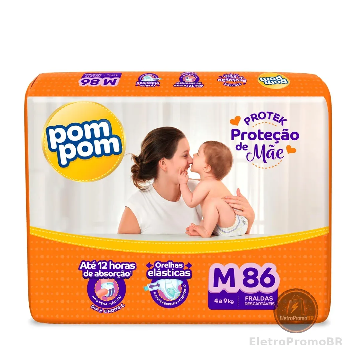 Fralda Pom Pom Protek Proteção de Mãe Hiper M 86 Unidades