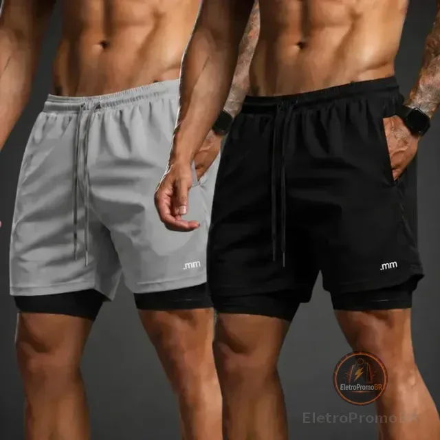 Kit 2 Bermudas Dupla Masculina Compreensão 2 Em 1 Short