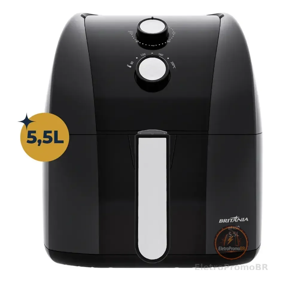 Air Fryer Britânia 5,5l 1500w Antiaderente Redstone Bfr50 127v Preto