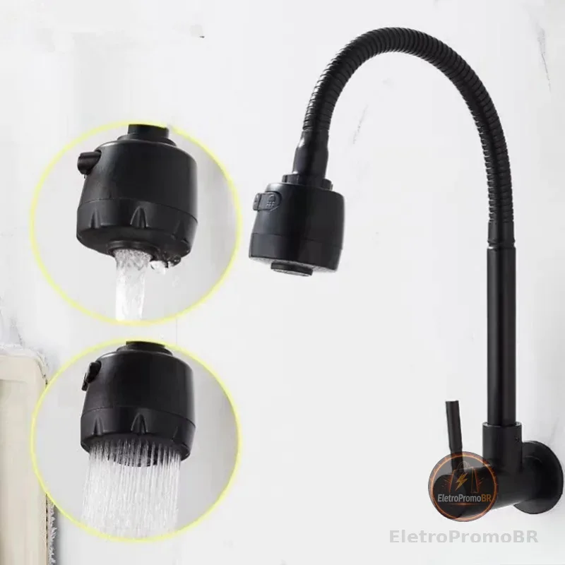 Inox Torneira  Prata/Preto Com Chuveiro Com Rotação De 360° Cozinha Luxo Parede Promoção