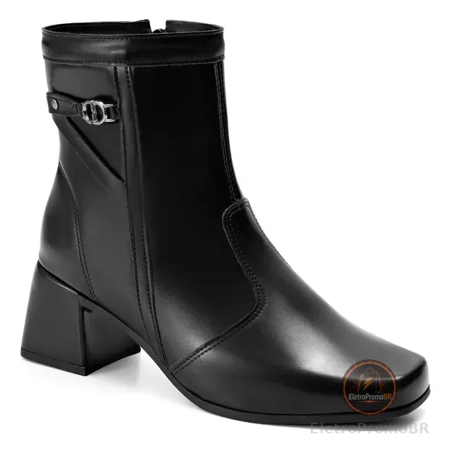 Bota Feminina Lumiss Salto Baixo Cano Curto Detalhe Metal