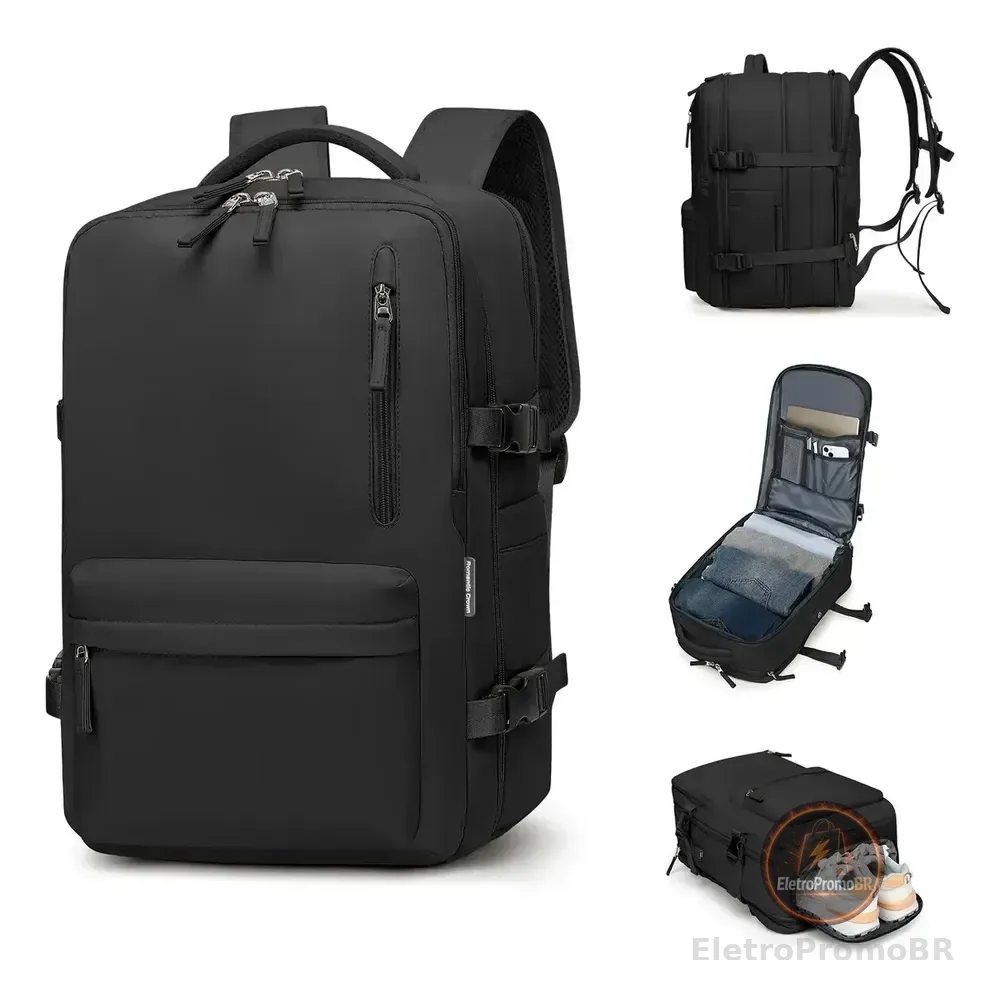 Mochila Viagem Impermeavel Executiva Grande Para Notebook Preto Liso