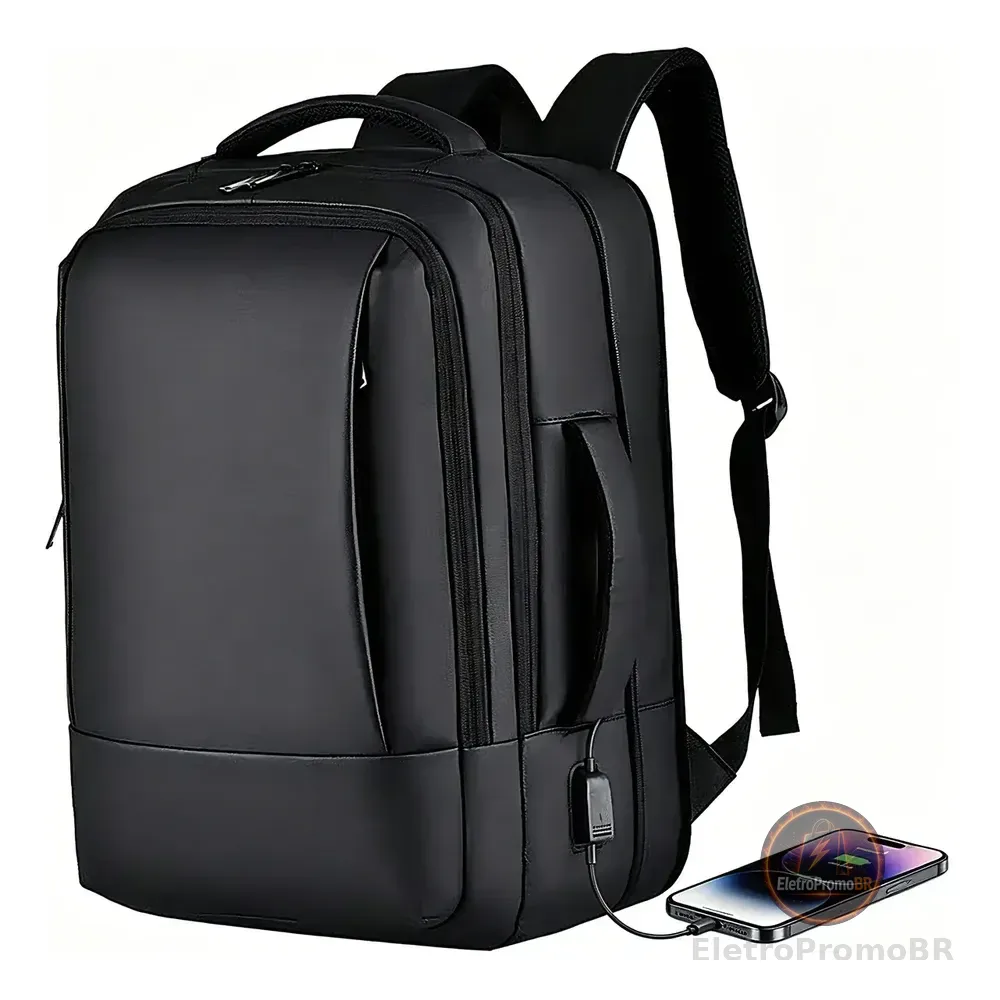 Mochila Dos Homens Com Faixa Impermeável Para Expansão Preto Liso