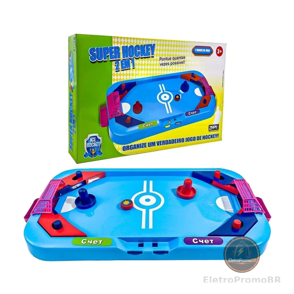 Brinquedo Infantil Super Hockey 2 em 1 Air Hockey e Futebol De Mesa Zippy Toys - 8339