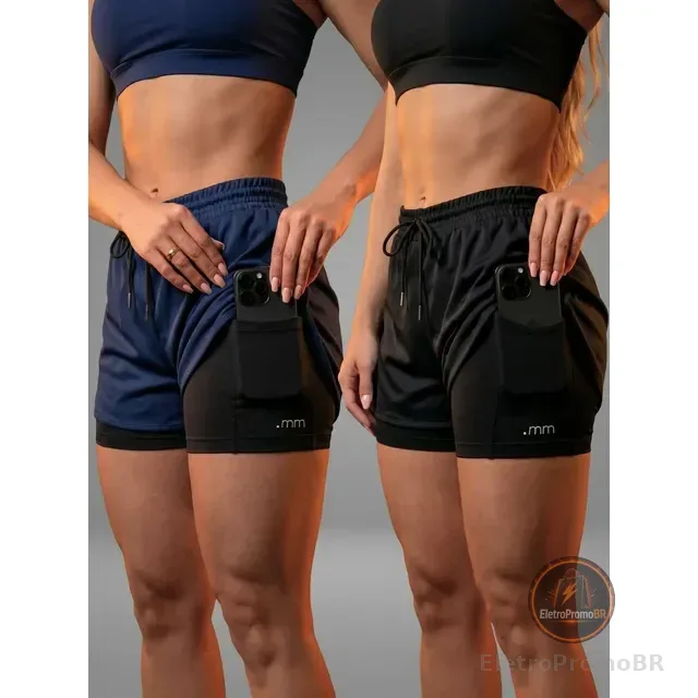 Kit 2 Short Duplo Compressão Fitness Bermuda Treino Feminino