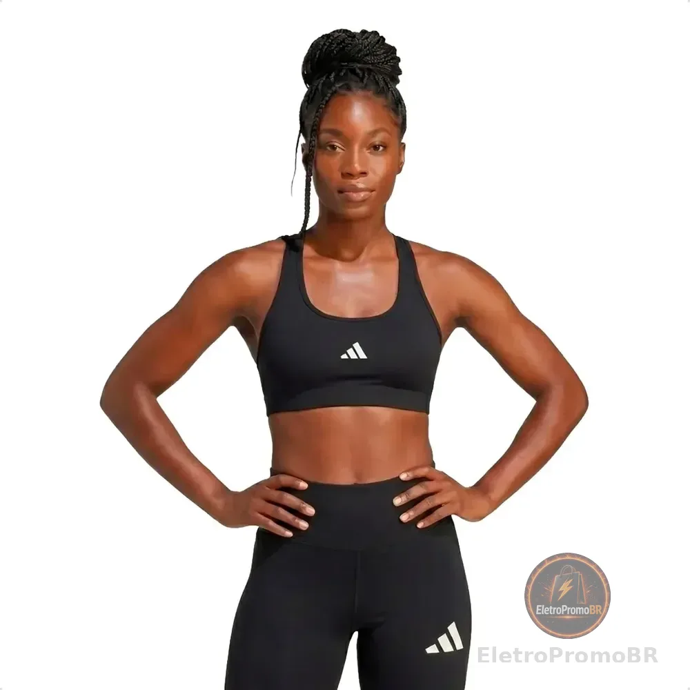 Top adidas Feminino Básico Médio Com Bolso Treino Academia Preto G