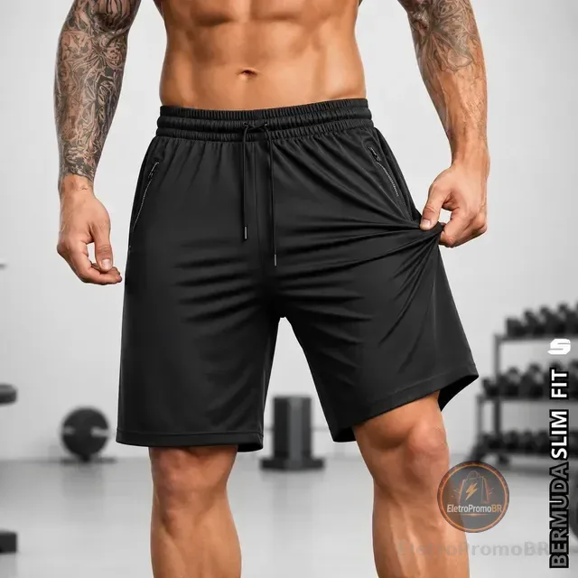Bermuda Masculina Slim Fit Esportiva Com Elastano Poliamida