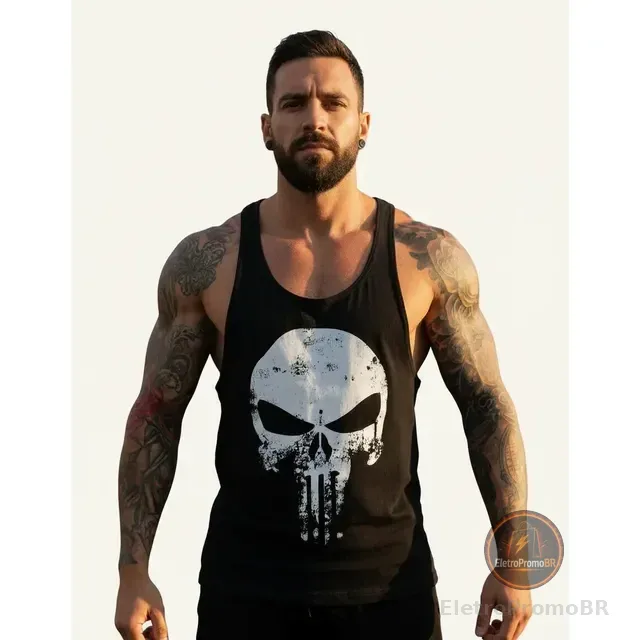 Regata Super Cavada Treino Skull Caveira Heróis Musculação