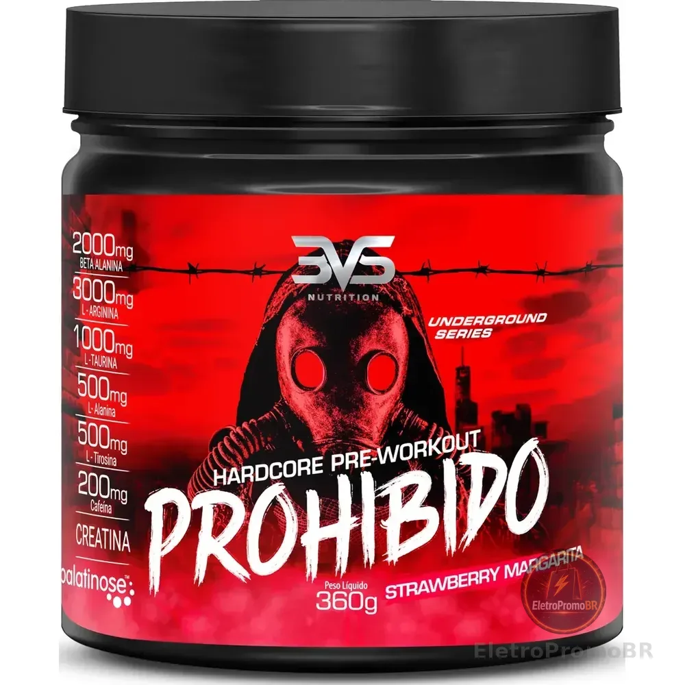 Prohibido Pré Treino 360g - Sabor: Strawberry Margarita (morango) - A Combinação Perfeita De 8 Ingredientes Que Proporcionam Energia Do Início Ao Fim Do Seu Treino