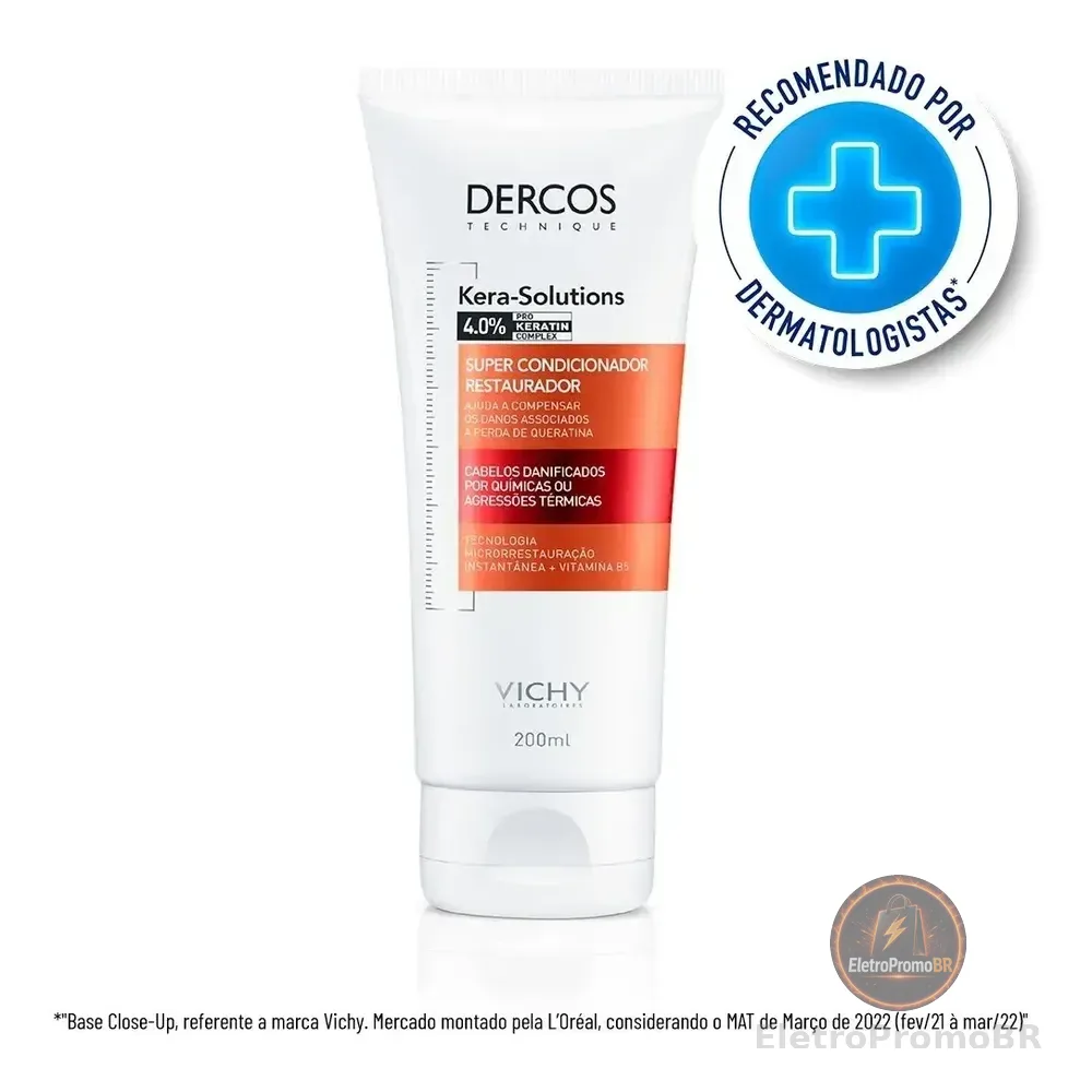 Condicionador Reparador Para Cabelos Danificados E Com Química Ação Antifrizz E Hidratação Kera Solutions Dercos Vichy 200ml