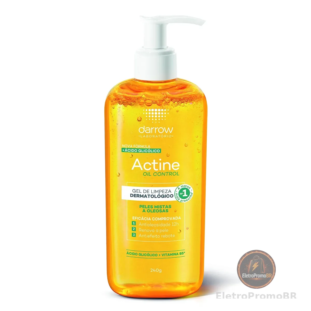 Darrow Actine Oil Control Kit Gel de Limpeza Dermatológico Facial com Ácido Glicólico e Vitamina B5 que Controla Oleosidade sem efeito rebote, Renova a Pele e Reduz Poros, 140g + 40g