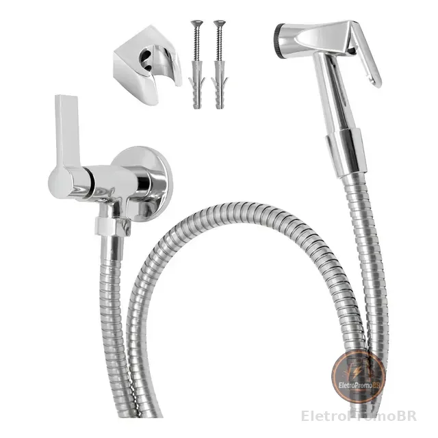 Ducha Higiênica Banheiro 100% Metal Completa Cromada Suporte
