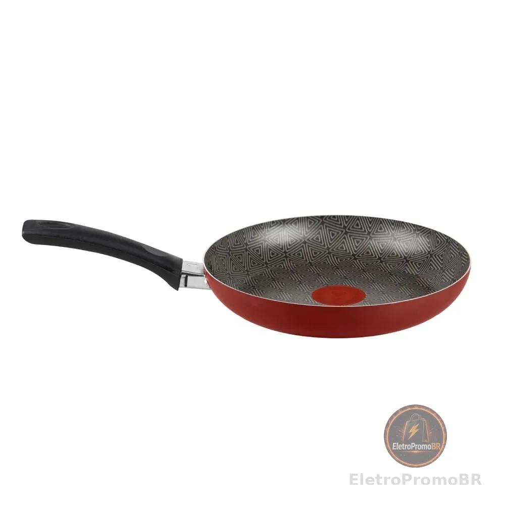 Frigideira Rochedo Facilita Vermelho 24cm com Antiaderente Resist - Limpa Fácil e Dura Mais, reforçado com partículas minerais, Thermo-Sinal e Cabos Reforçados
