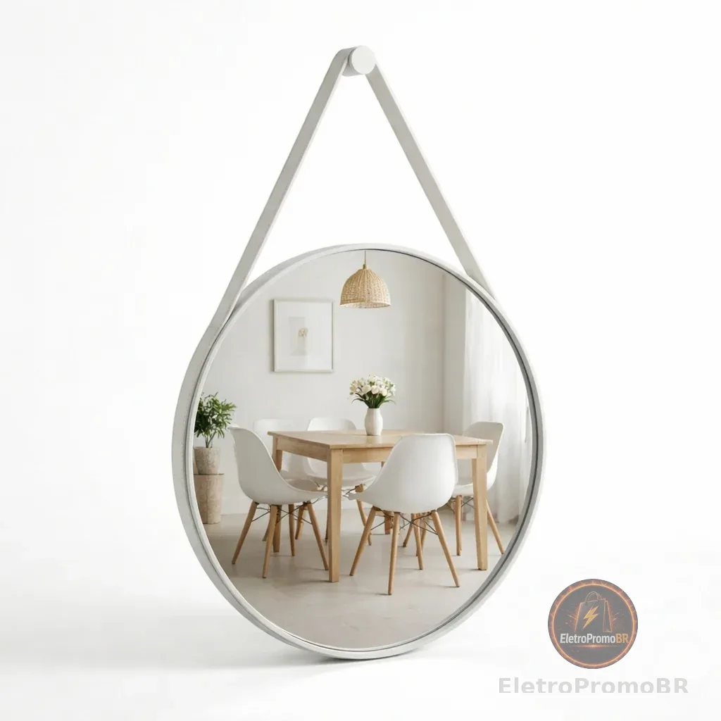 Espelho Redondo Adnet Decorativo Com Alça + Suporte 60cm 50cm 40cm 30cm Sala Quarto Banheiro Hall