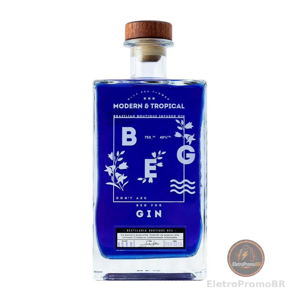 BEG - Modern & Tropical Gin 750ml – Gin Infusionado por 24h - Azul Vibrante que Transforma em Rosa - Notas Florais Delicadas - Mais Doce e Menos Amargo - Artesanal e Naturalmente Saborizado