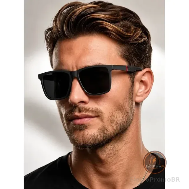 Óculos De Sol Quadrado Masculino Premium Uv400 Polarizado