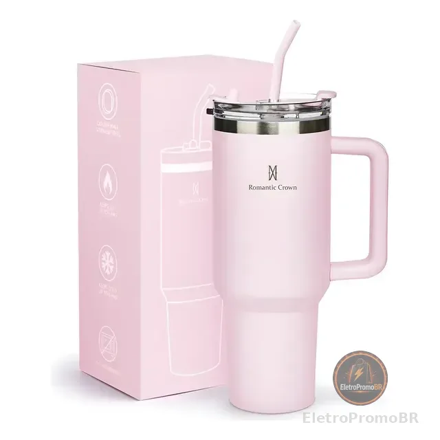 Copo Térmico Gigante 1,2l Inox Com Tampa E Inox Canudo