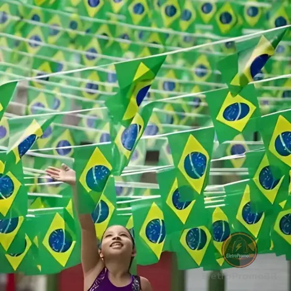 Bandeirolas Brasil Copa do Mundo Varal de Bandeira  Festa Decoração Rua pano de poliéster 3 metros