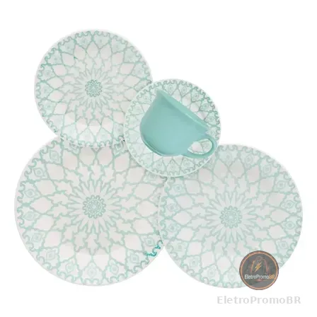 Aparelho De Jantar E Chá 20 Peças Donna Mandala Azul