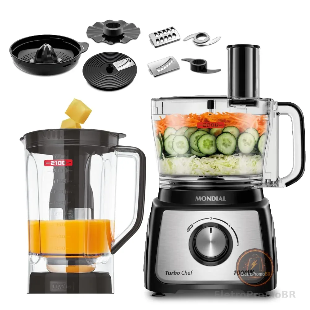 MONDIAL Multiprocessador Turbo Chef 9 em 1, Preto, 1000W, 110V - MPN-01-BF