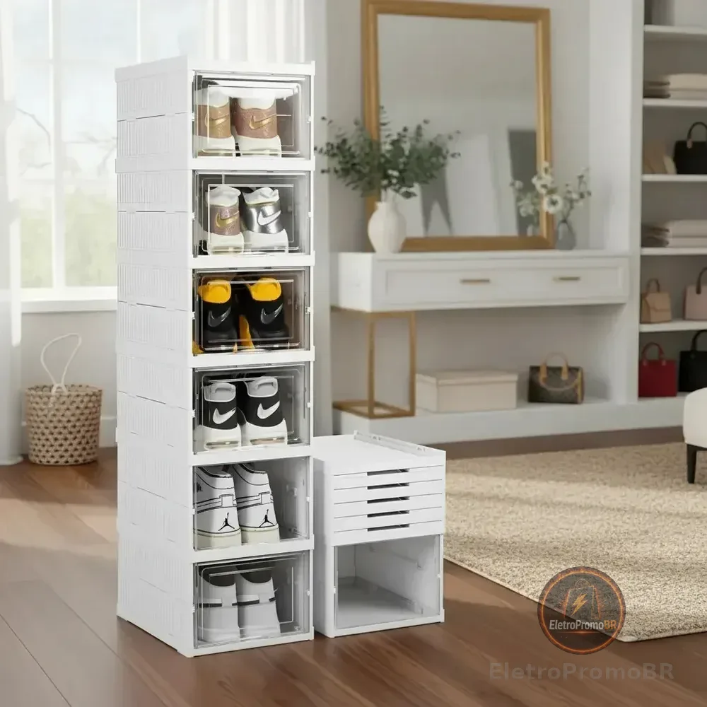 Sapateira Vertical Empilhável Caixa Sapato Tênis 6 Andares Cor Branco