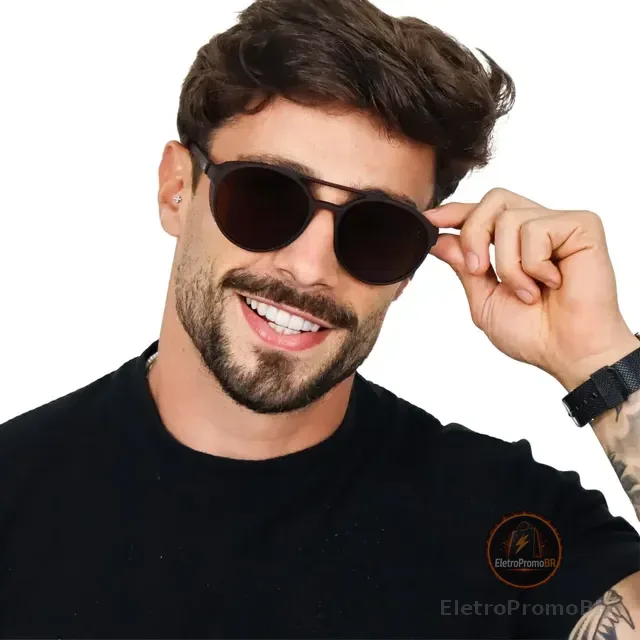Óculos De Sol Masculino Redondo Moderno Lançamento Top Lux
