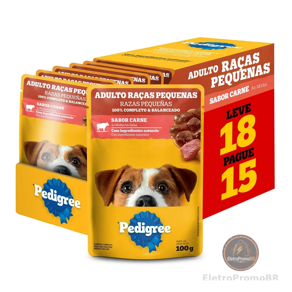 Pack Ração Úmida Pedigree Sachê Carne ao Molho para Cães Adultos de Raças Pequenas - Leve 18 Pague 15