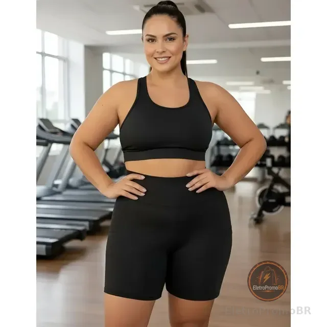 Conjunto Plus Size Top + Bermuda Fitness Academia Treino