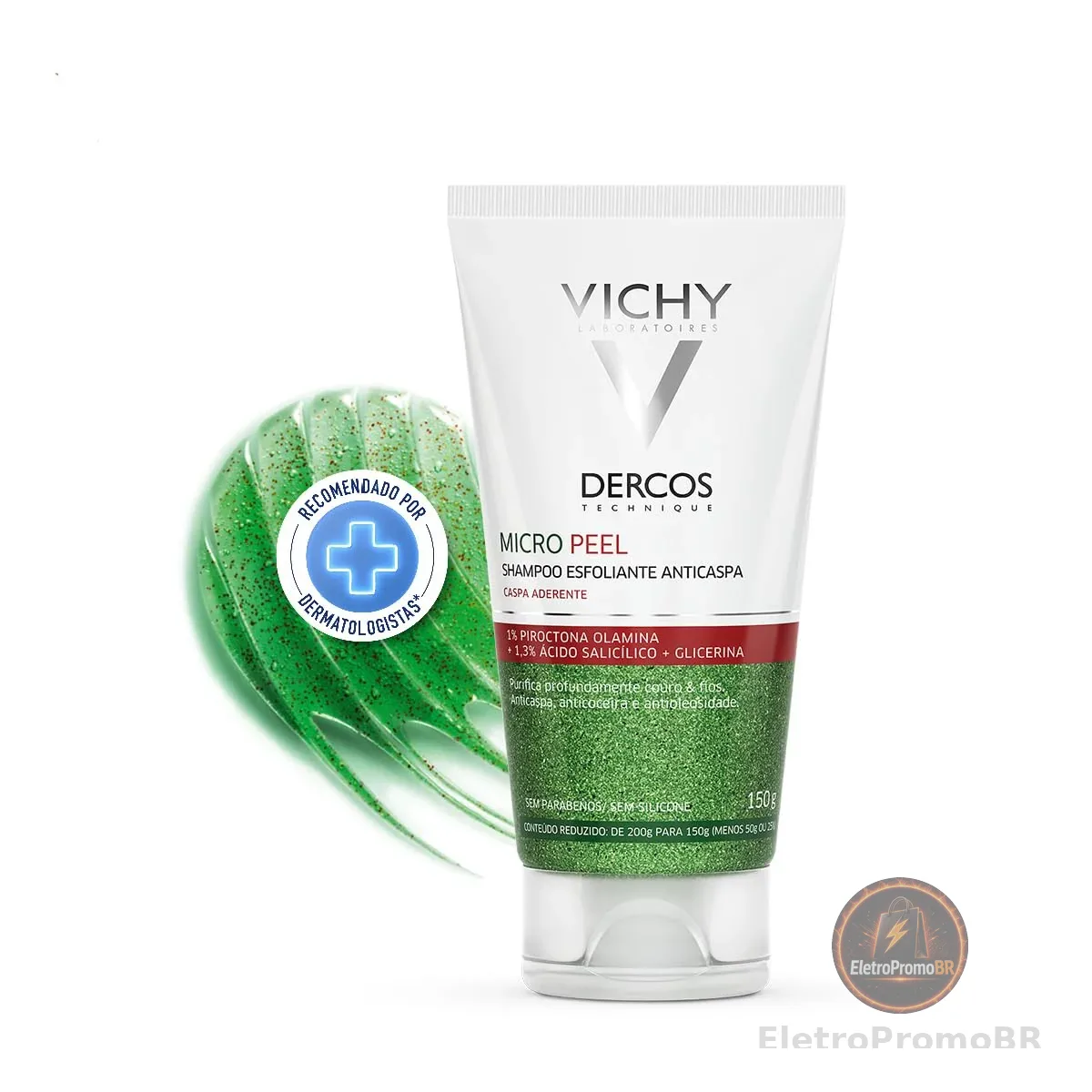 Vichy Dercos Micro Peel, Shampoo Anticaspa Esfoliante com Ácido Salicílico e Piroctona Olamina, Limpeza Profunda e Ação Calmante, Elimina a Caspa Visivelmente desde o 1º Uso, 150ml