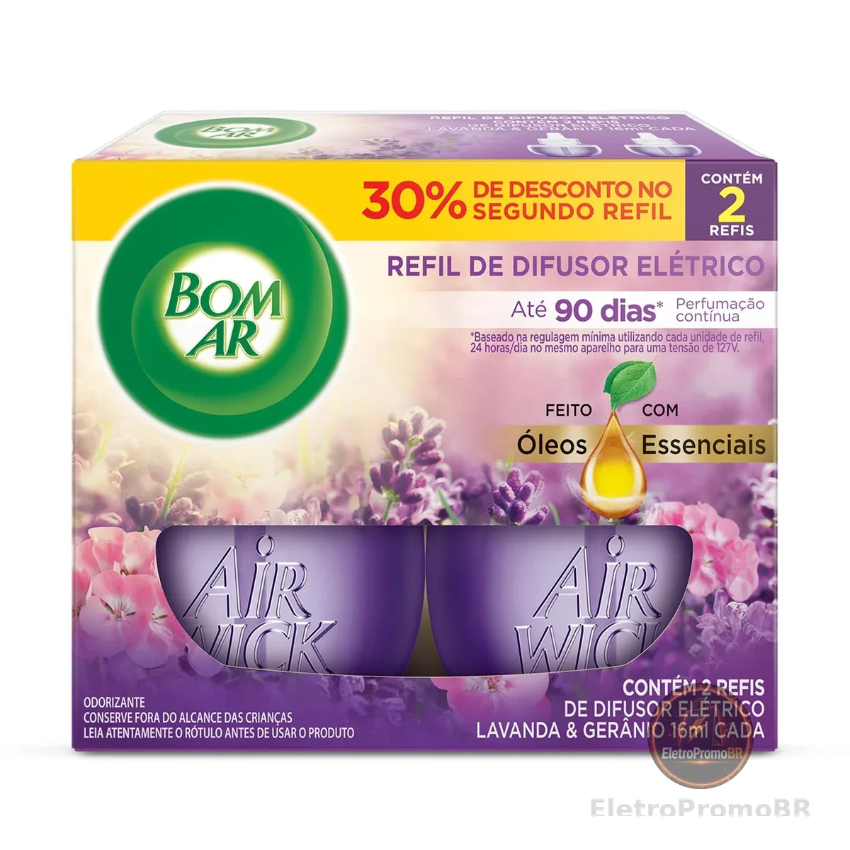 Bom Ar Difusor Elétrico Lavanda e Gerânio Refil 2 unidades 16ml