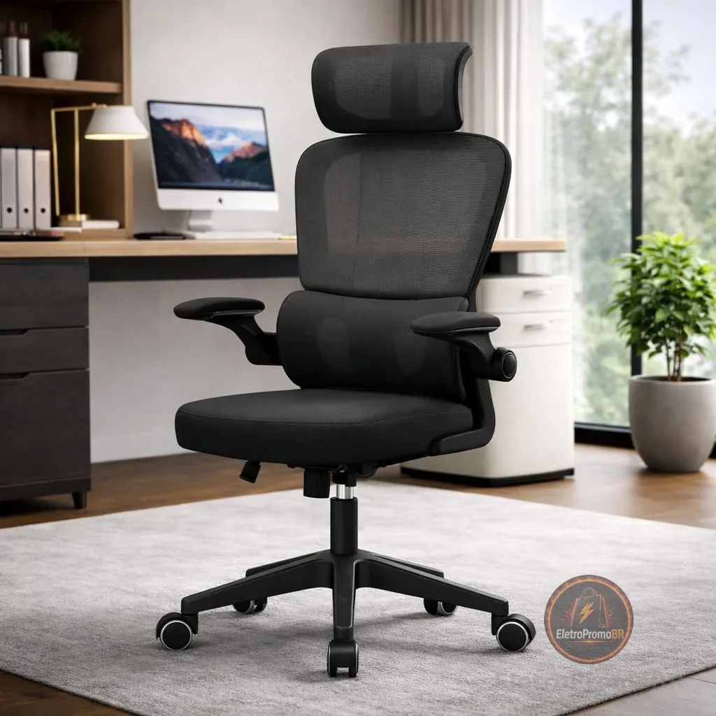 BlidShop Cadeira de Escritório Ergonômica Florença, Tela Mesh Premium, Apoio Lombar Ajustável, Suporta 120kg, Altura Regulável (Preta)