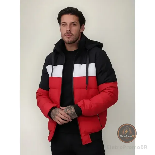 Jaqueta Bobojaco Com Capuz Bolso Zíper Casaco Frio Inverno